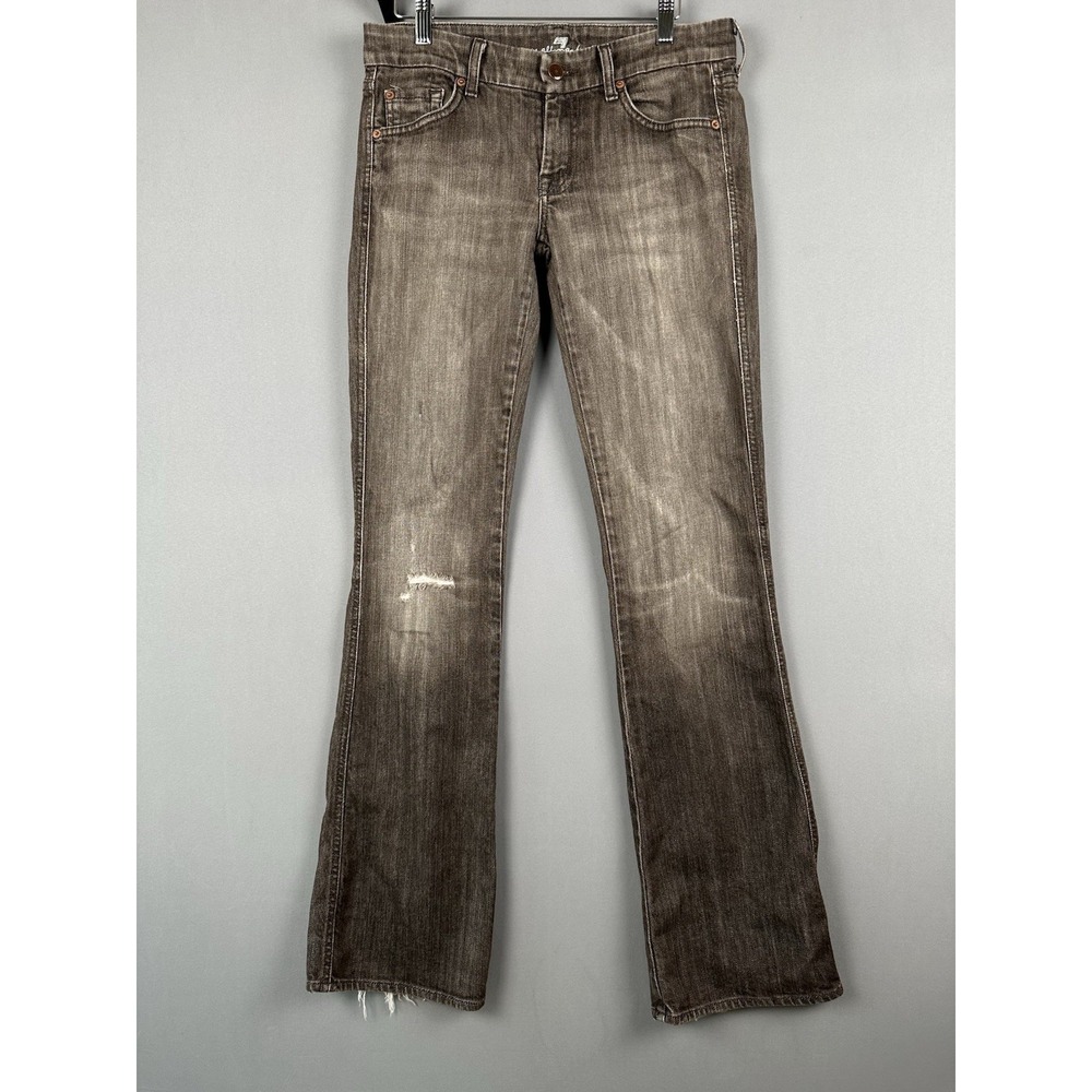 7 For All Mankind Jeans Womens Brown Distressed Bootcut Cotton Blend Size 28
